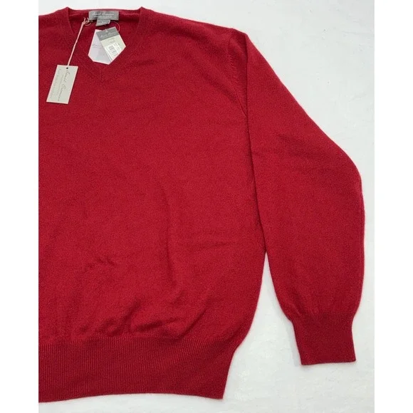 NWT Daniel Cremieux Signature Collection Red V-Neck Cashmere Sweater Sz L